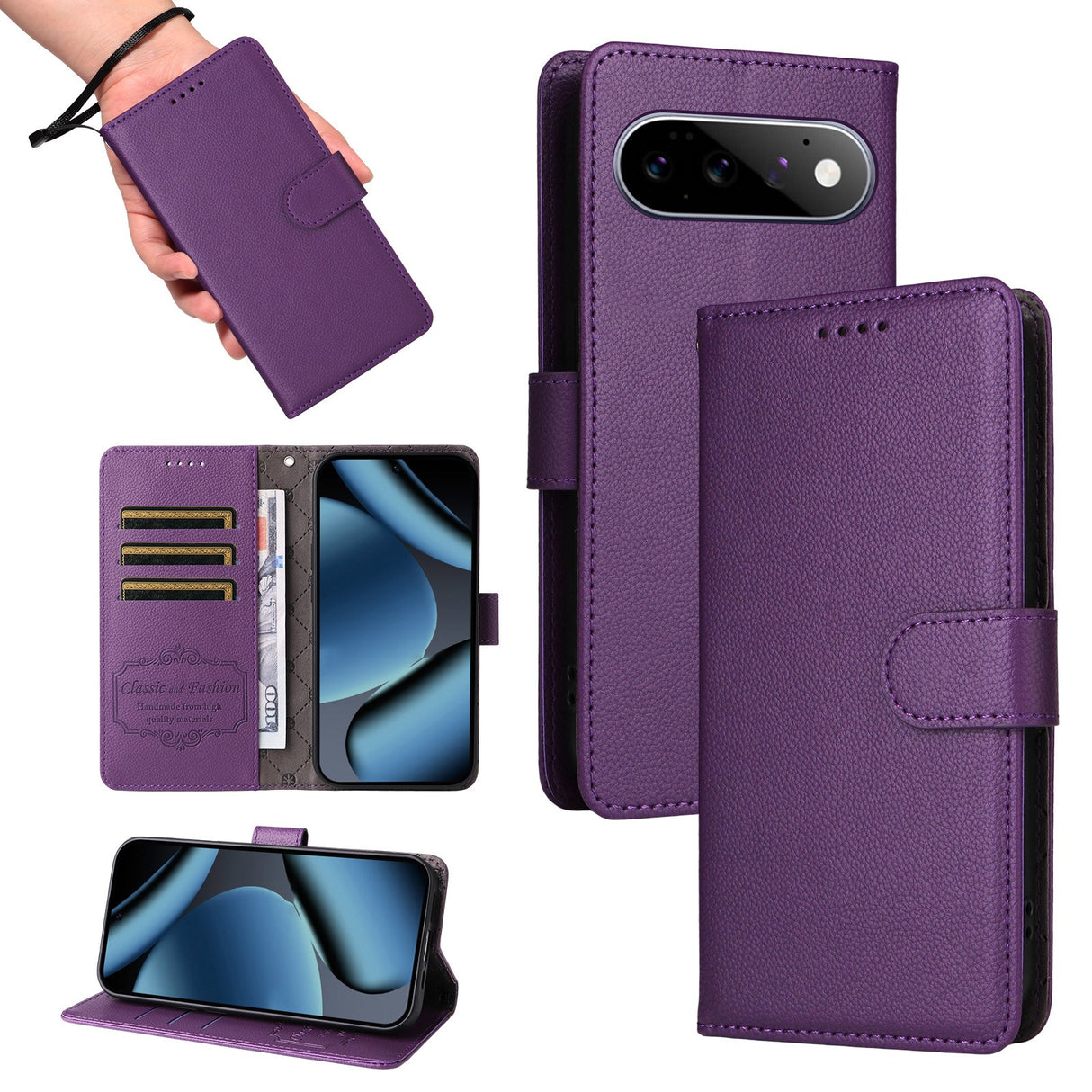 EIDERWOOD Google Pixel 11 / 11 Pro Flip Case - Card Holder & Wrist Strap - Purple