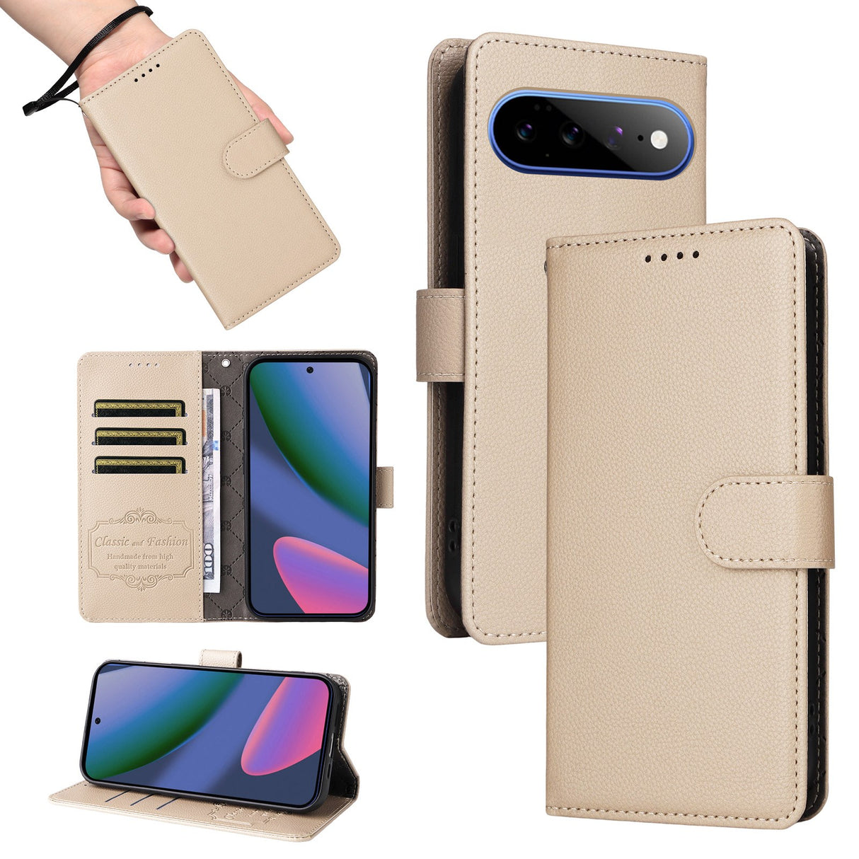 EIDERWOOD Google Pixel 11 Pro XL Flip Case - Card Holder & Wrist Strap - Beige