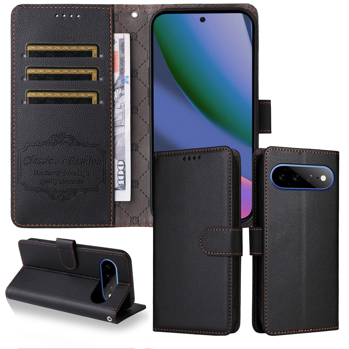 EIDERWOOD Google Pixel 11 Pro XL Flip Case - Card Holder & Wrist Strap - Black