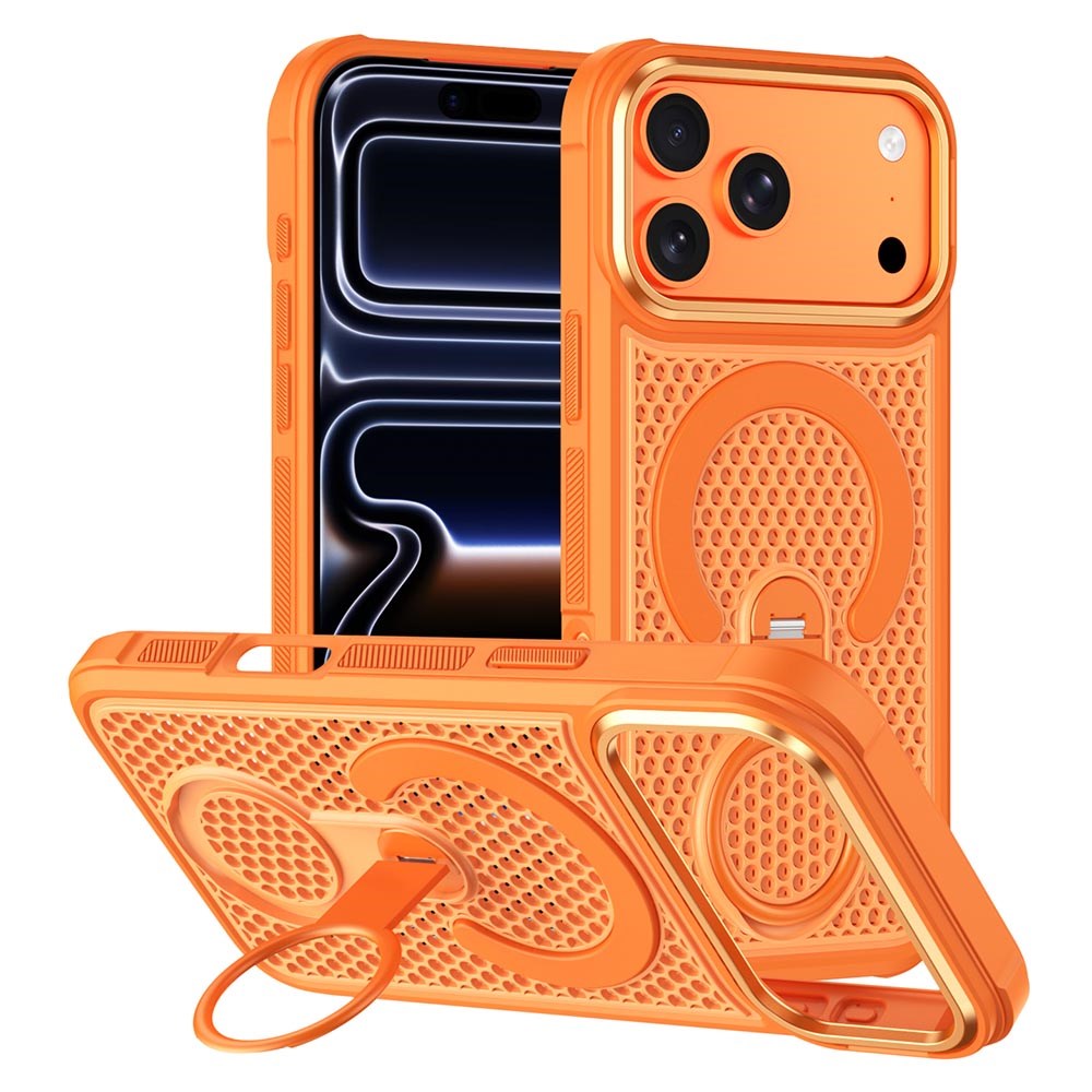 iPhone 17 Pro EIDERWOOD Hybrid Case with Heat Dissipation & 360° Rotating Kickstand - MagSafe Compatible - Orange