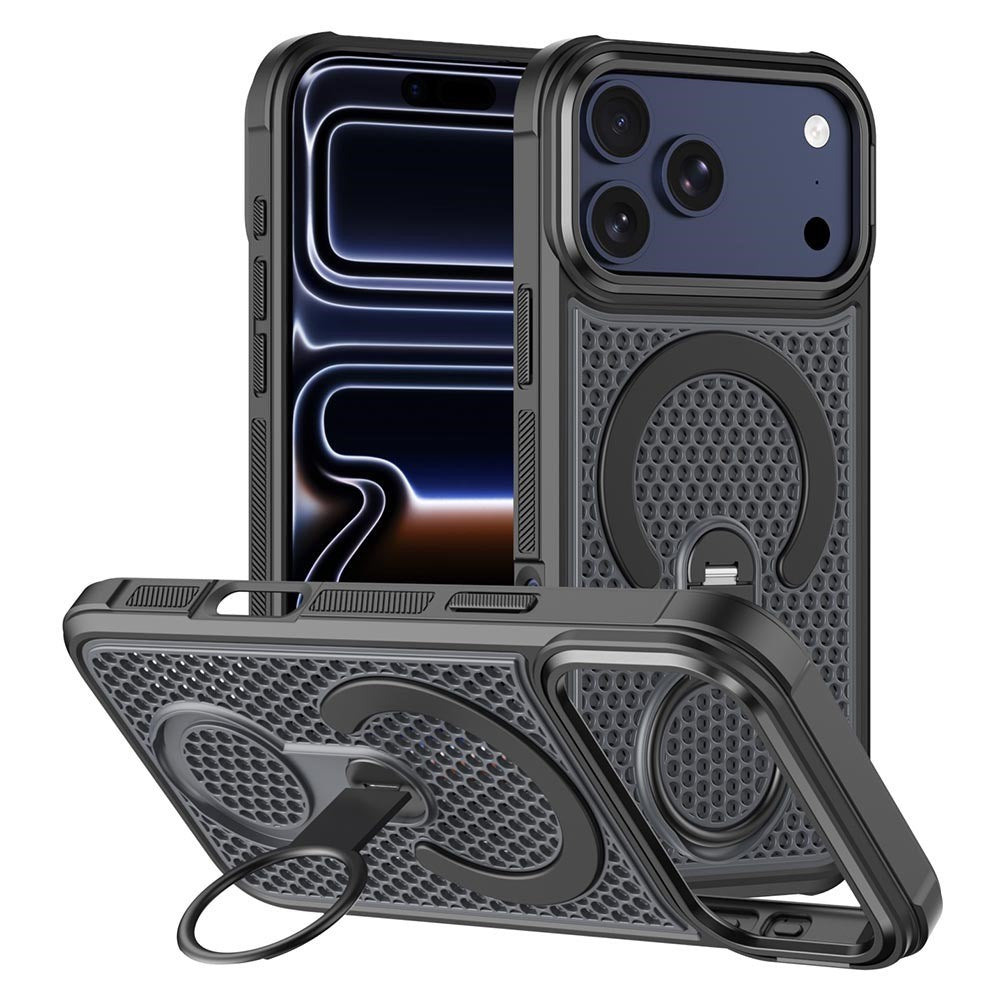 iPhone 17 Pro EIDERWOOD Hybrid Case with Heat Dissipation & 360° Rotating Kickstand - MagSafe Compatible - Black