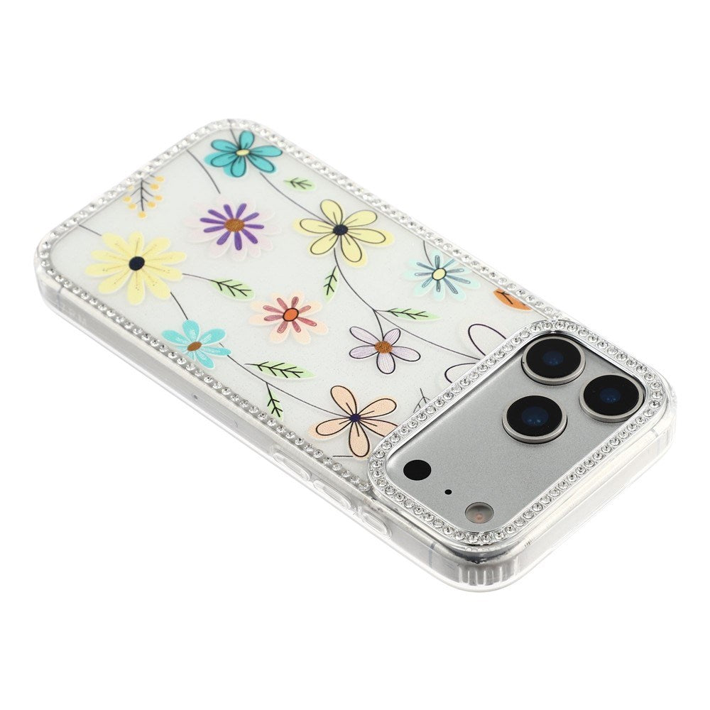 iPhone 17 Pro Max EIDERWOOD Hybrid Case with Rhinestone & Floral Design - White / Multicolor Flowers