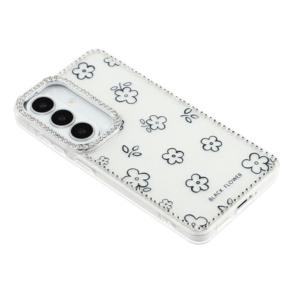 Samsung Galaxy S26 EIDERWOOD Hybrid Case with Rhinestone & Floral Design - White / Flowers