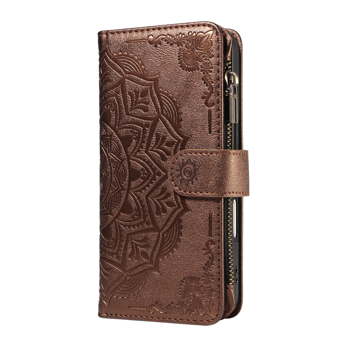 iPhone 17 EIDERWOOD Flip Case with 9 x Card Holder - Zipper Pocket - RFDI Blocking - Strap - Brown