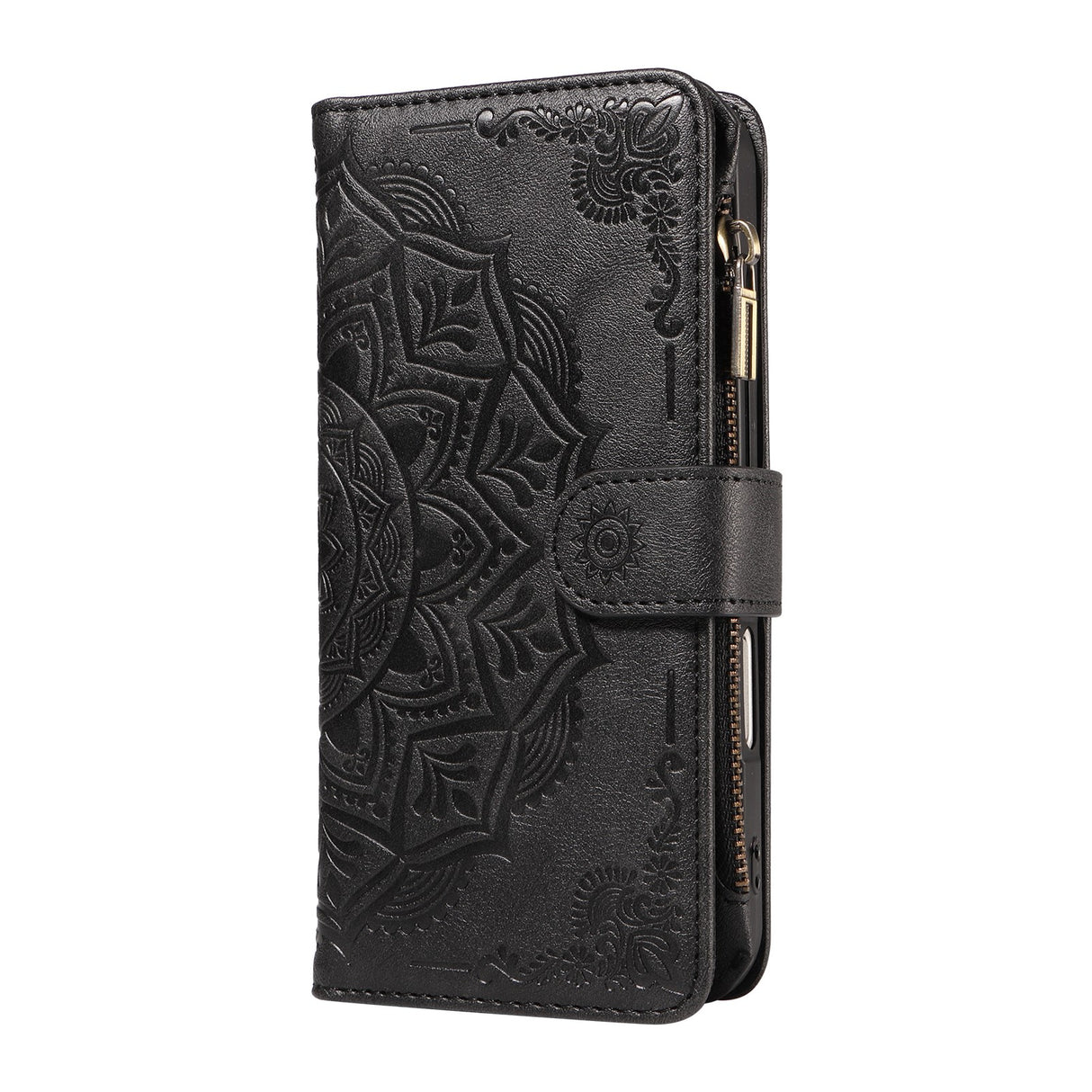 iPhone 17e / 16e EIDERWOOD Flip Case with 9 x Card Holder - Zipper Pocket - RFDI Blocking - Strap - Black