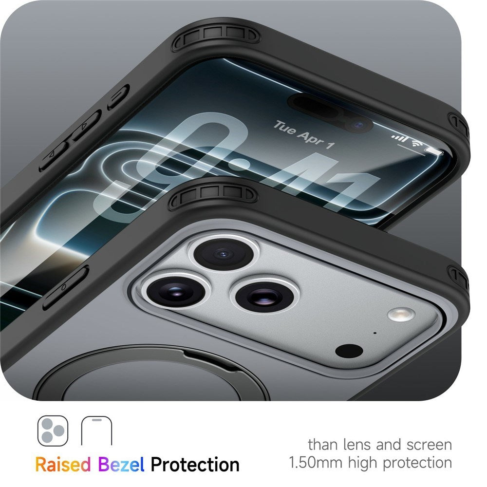 iPhone 18 Pro / 17 Pro EIDERWOOD Hybrid Plastic Case w. Rotating Kickstand - MagSafe Compatible - Black
