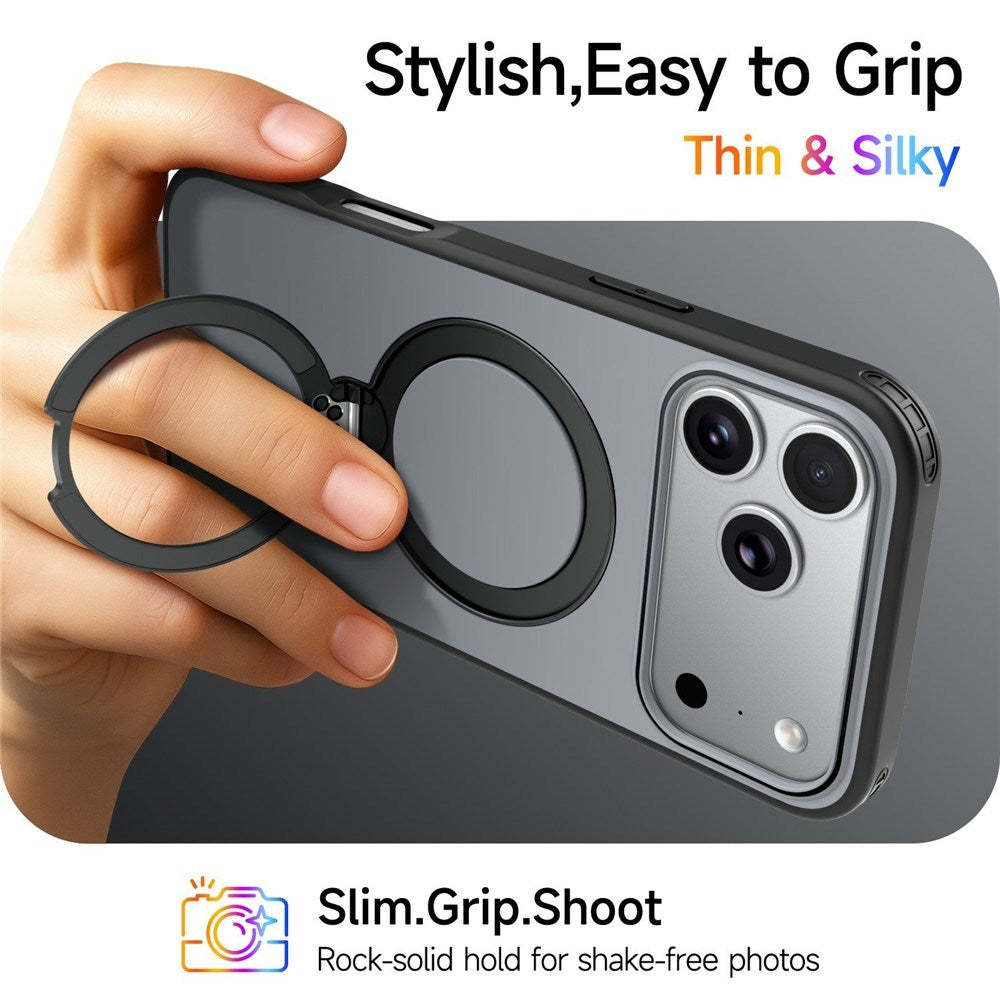 iPhone 18 Pro / 17 Pro EIDERWOOD Hybrid Plastic Case w. Rotating Kickstand - MagSafe Compatible - Black