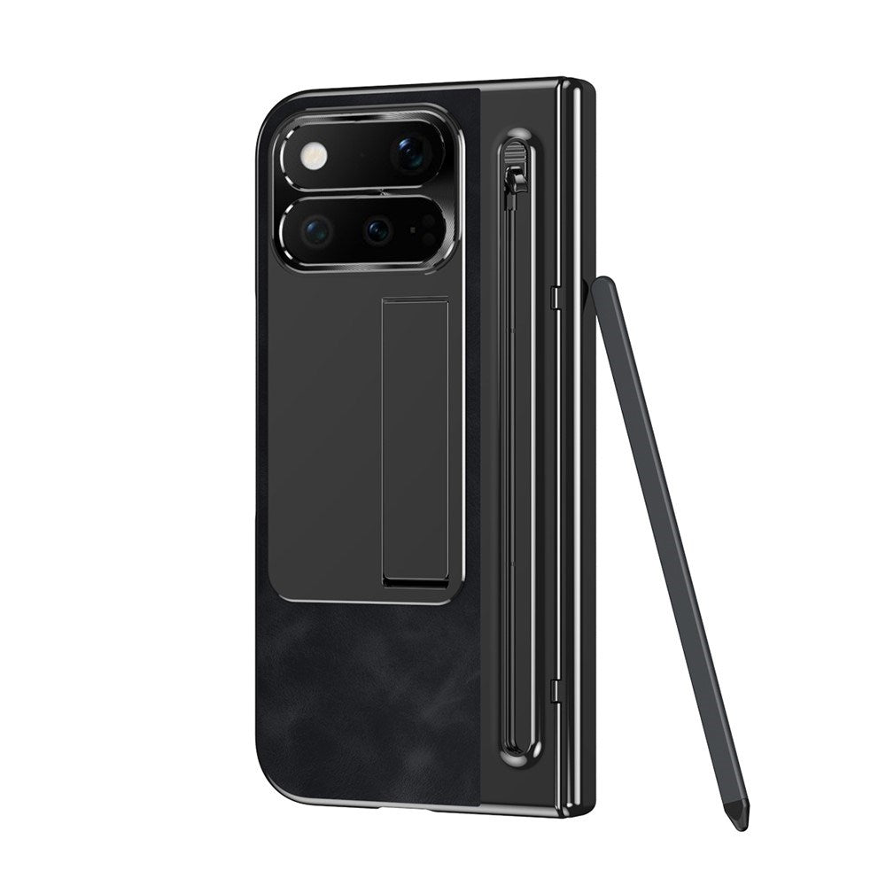 Google Pixel 11 Pro Fold EIDERWOOD Faux Leather Case with Tempered Glass - Black