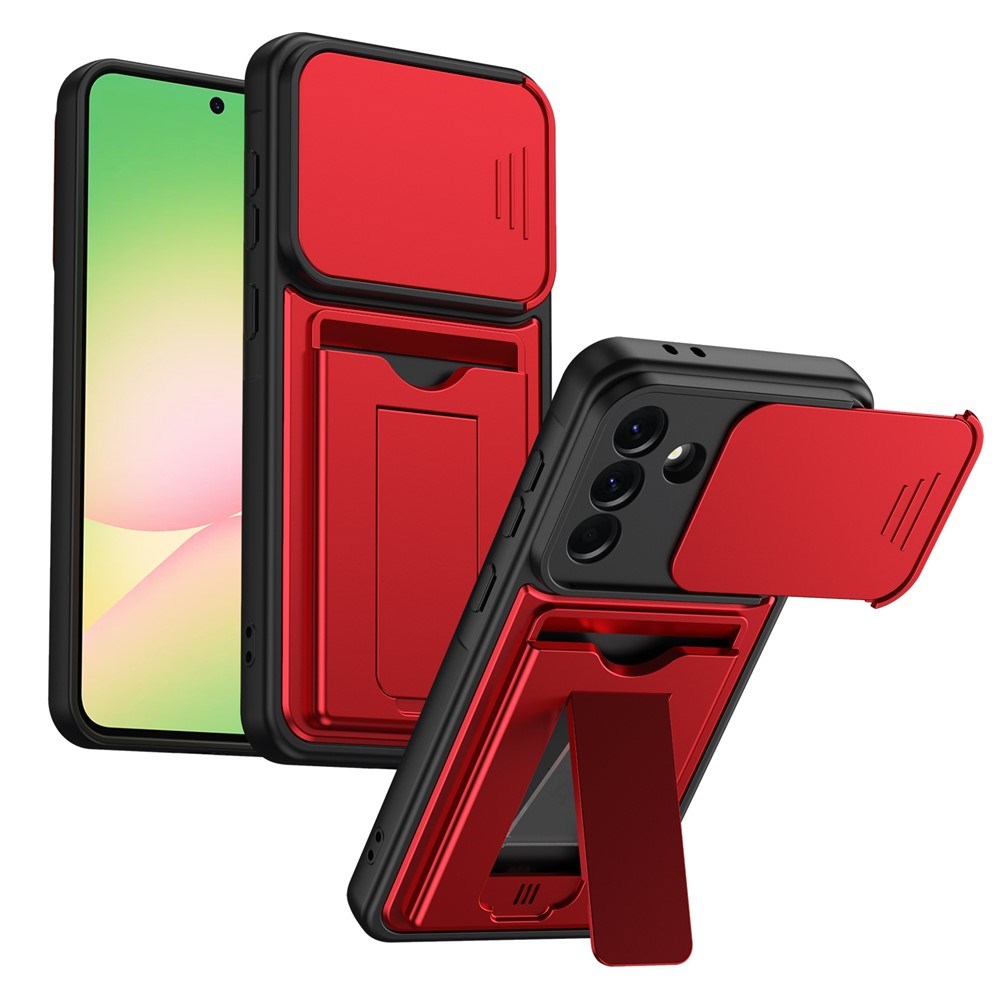 Samsung Galaxy A27 EIDERWOOD Hybrid Tough Case with Card Holder & Cam Slider - Red