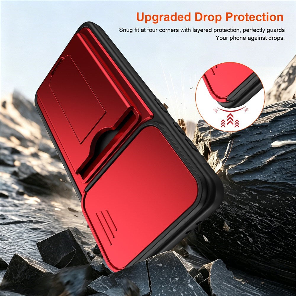 Samsung Galaxy A27 EIDERWOOD Hybrid Tough Case with Card Holder & Cam Slider - Red