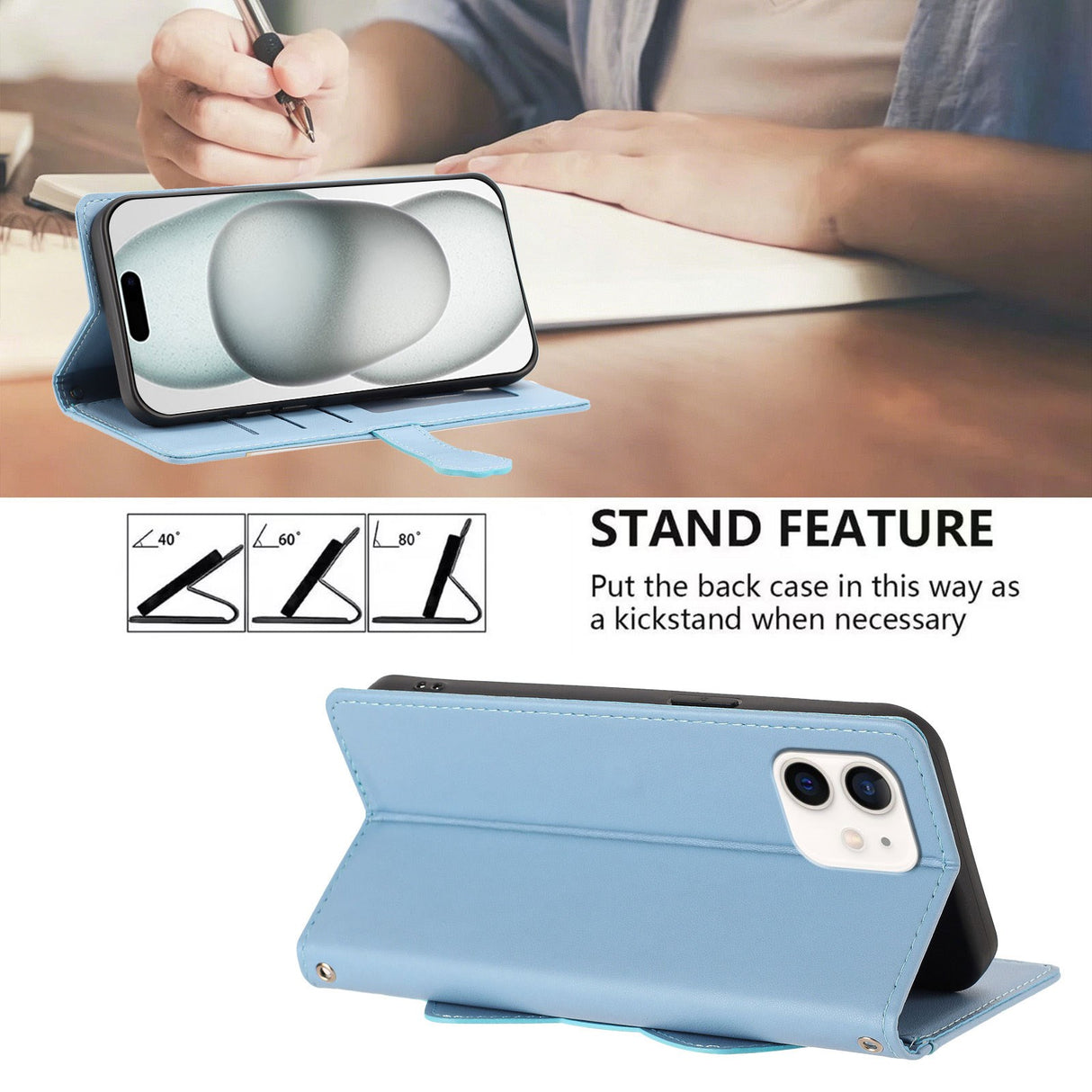 iPhone 12 / 12 Pro Flipcase with 3D Cat Ears - Card Holder & Stand Function - Blue