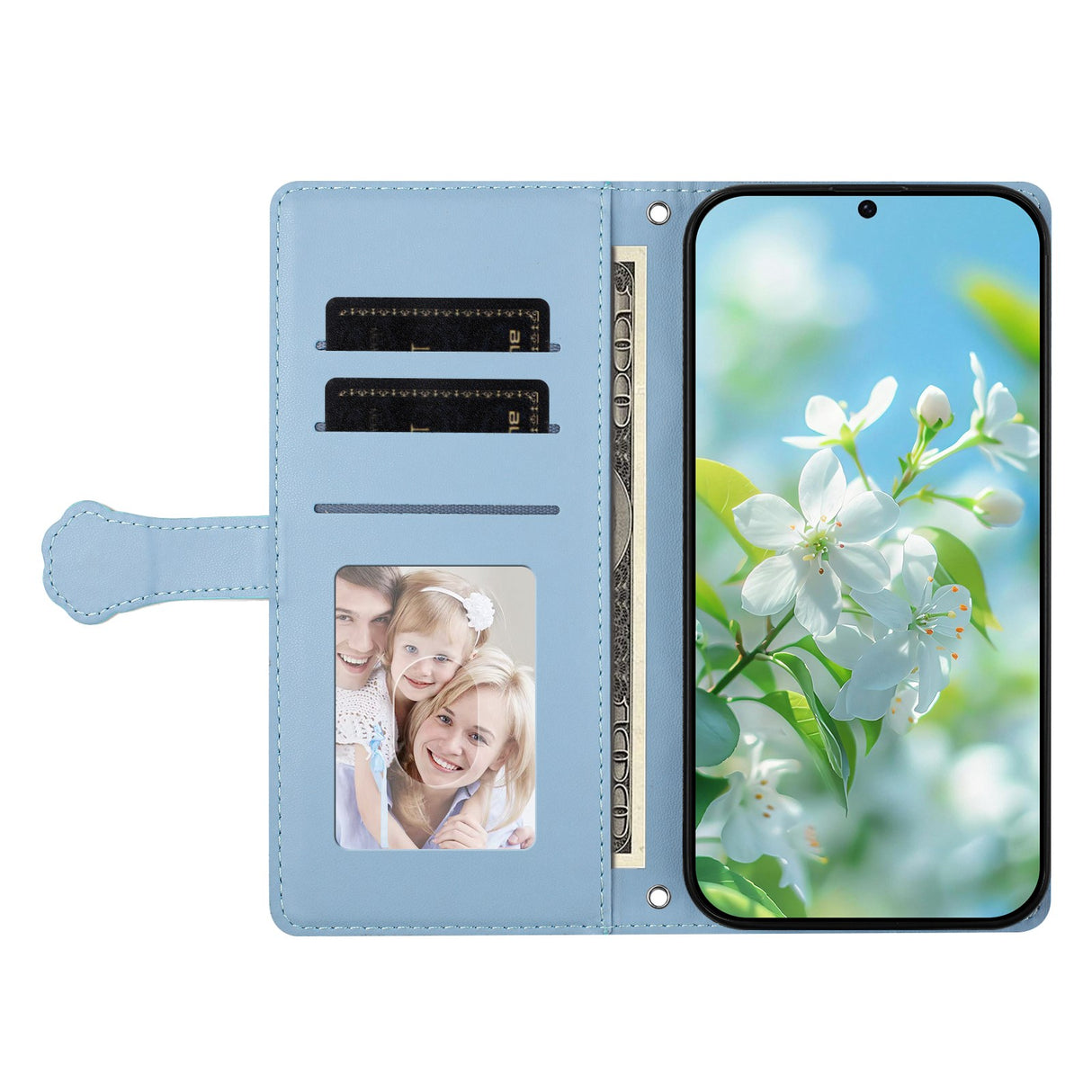 iPhone 16 Flipcase with 3D Cat Ears - Card Holder & Stand Function - Blue