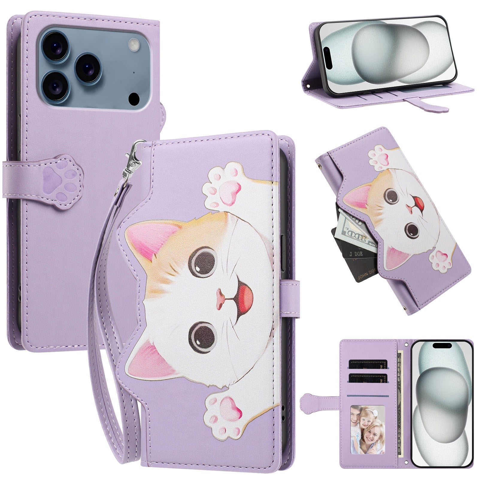 iPhone 18 Pro / 17 Pro Flipcase with 3D Cat Ears - Card Holder & Stand Function - Purple