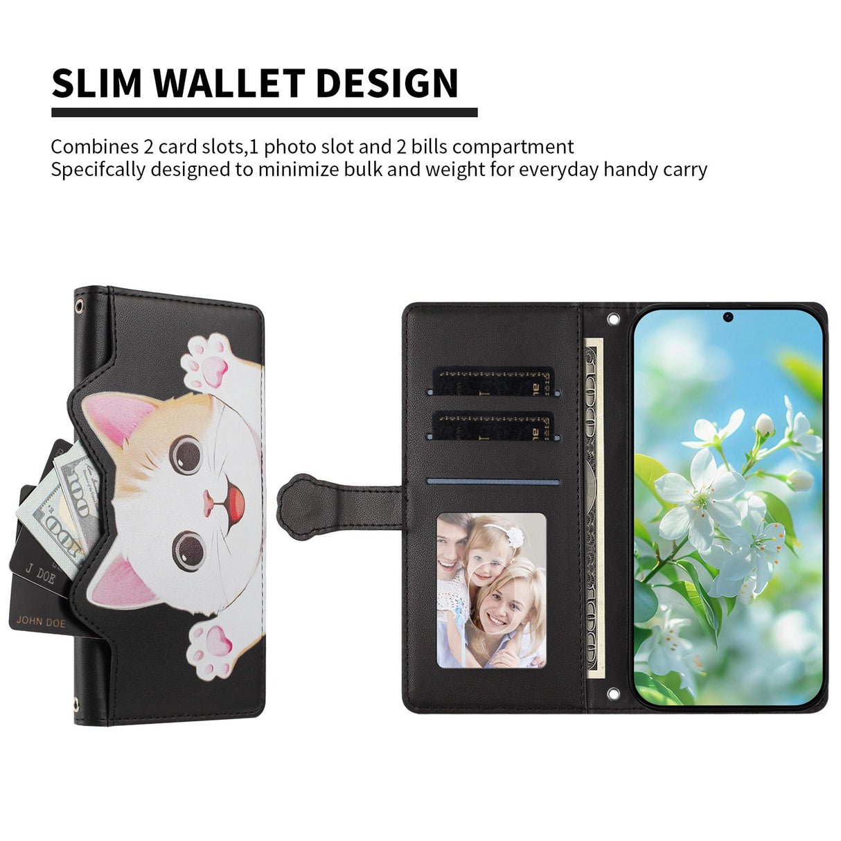 iPhone 18 / 17 Flipcase with 3D Cat Ears - Card Holder & Stand Function - Black