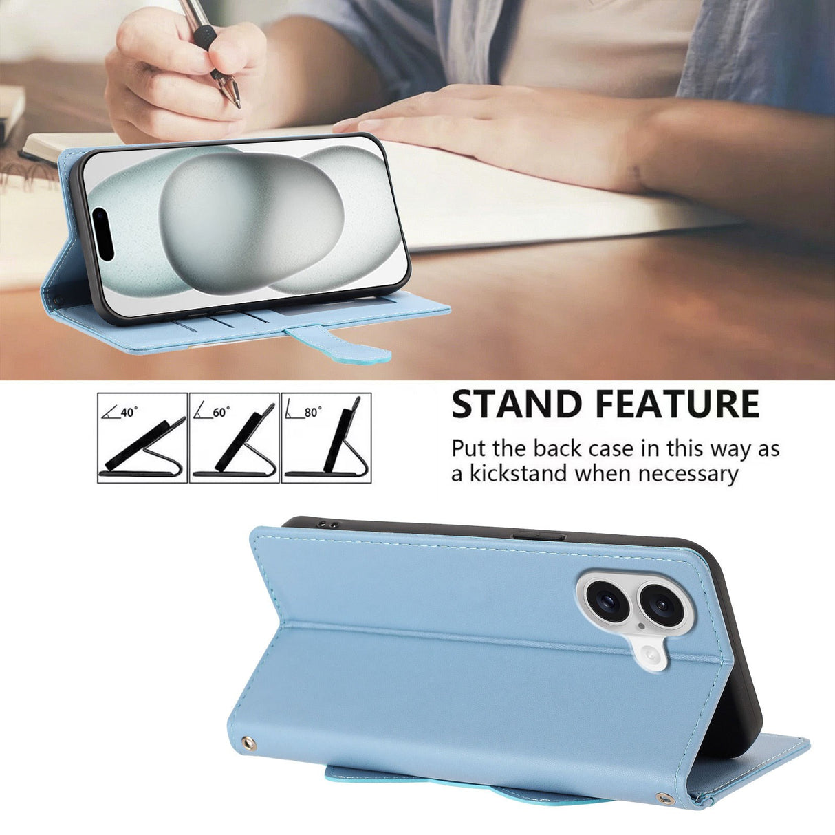 iPhone 18 / 17 Flipcase with 3D Cat Ears - Card Holder & Stand Function - Blue