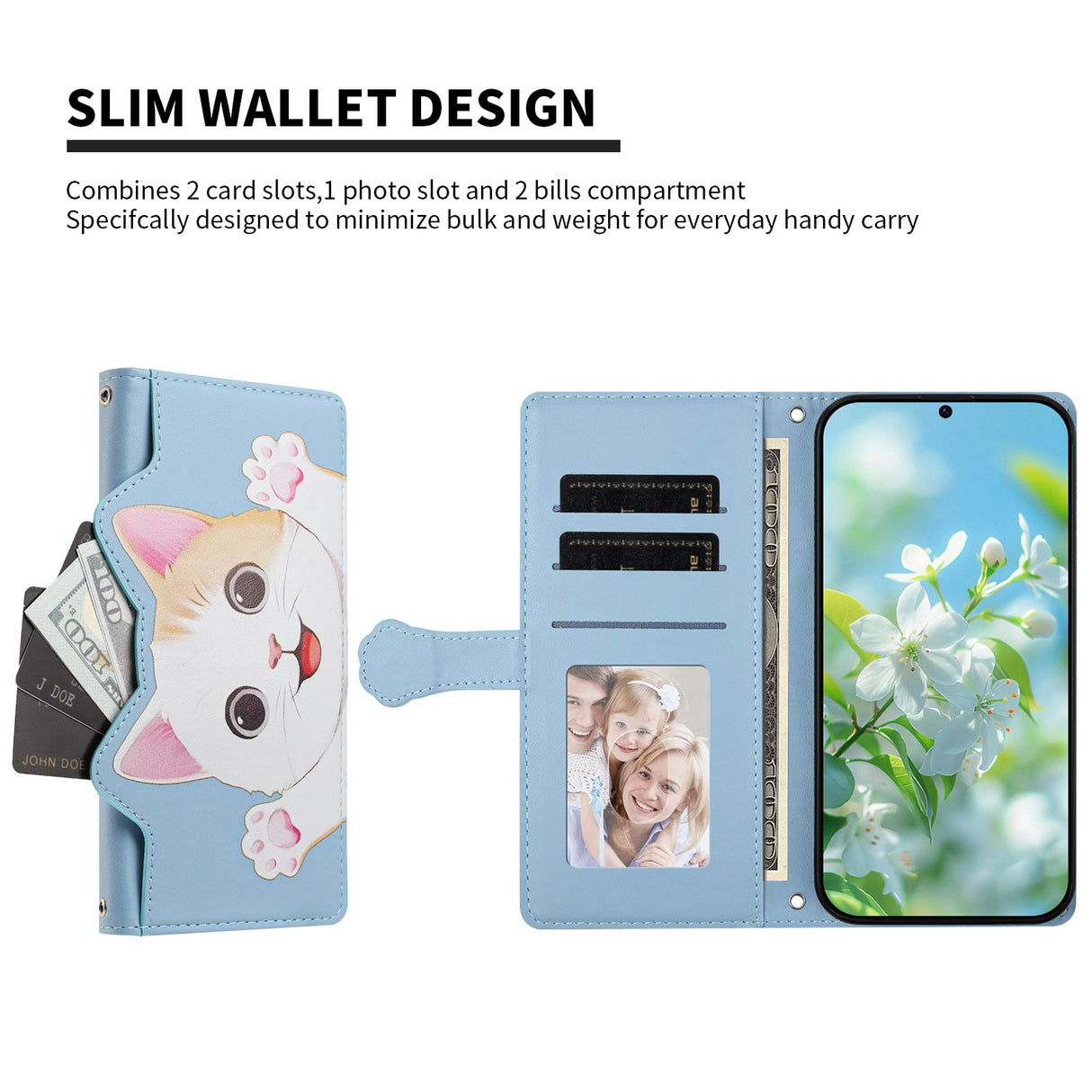 iPhone 17e / 16e Flipcase with 3D Cat Ears - Card Holder & Stand Function - Blue