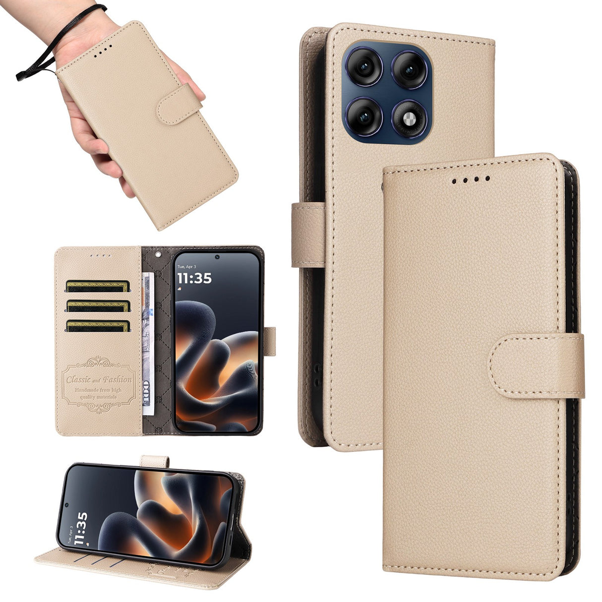 Motorola Edge 70 Pro EIDERWOOD Faux Leather Flip Case with Strap - Beige