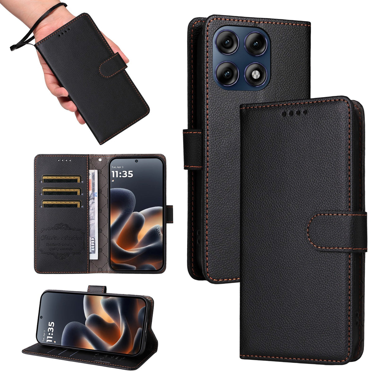 Motorola Edge 70 Pro EIDERWOOD Faux Leather Flip Case with Strap - Black