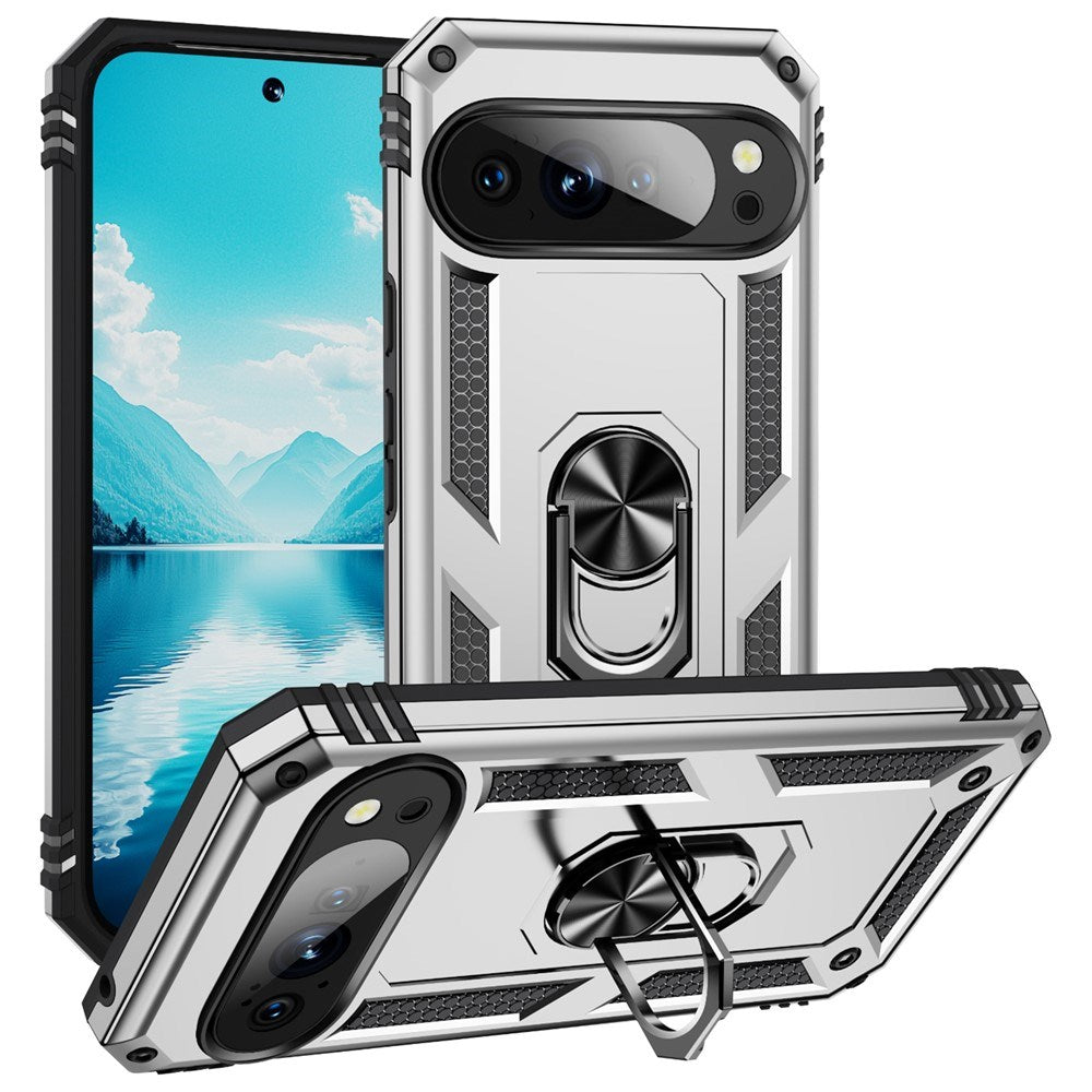 Google Pixel 11 / 11 Pro EIDERWOOD Tough Case with 360 Rotatable Kickstand - Silver