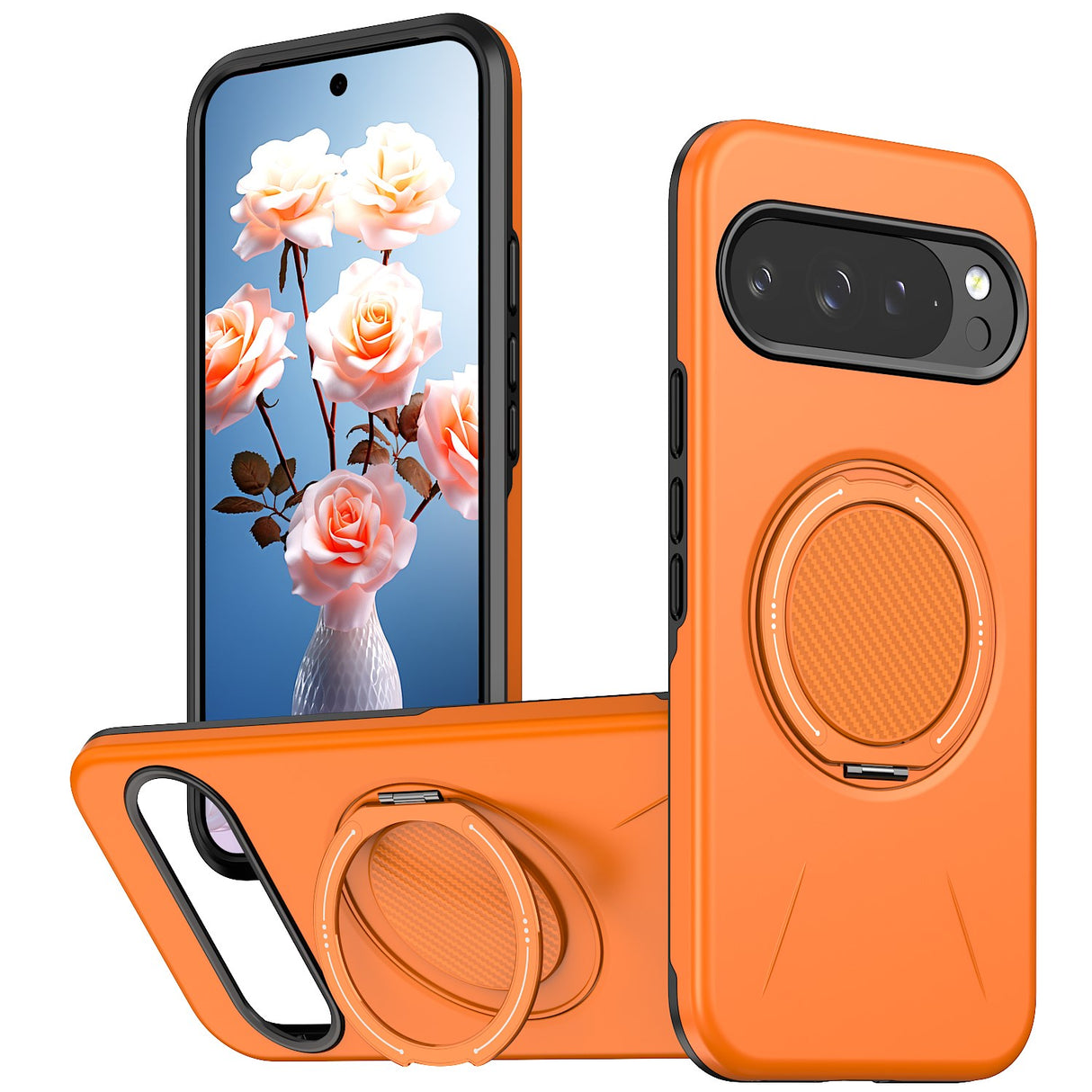 Google Pixel 11 / 11 Pro EIDERWOOD Hybrid Plastic Case with Rotating Kickstand - MagSafe Compatible - Orange