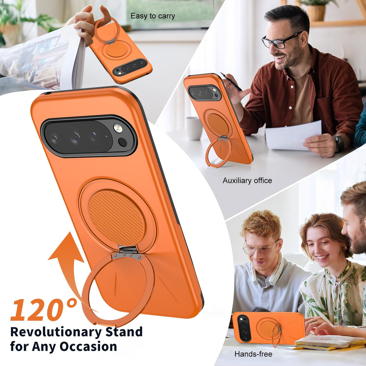 Google Pixel 11 / 11 Pro EIDERWOOD Hybrid Plastic Case with Rotating Kickstand - MagSafe Compatible - Orange