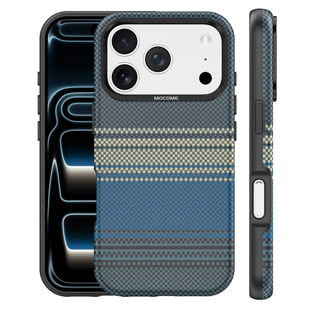 iPhone 18 Pro EIDERWOOD Case with Patterned Faux Leather Back - MagSafe Compatible - Blue