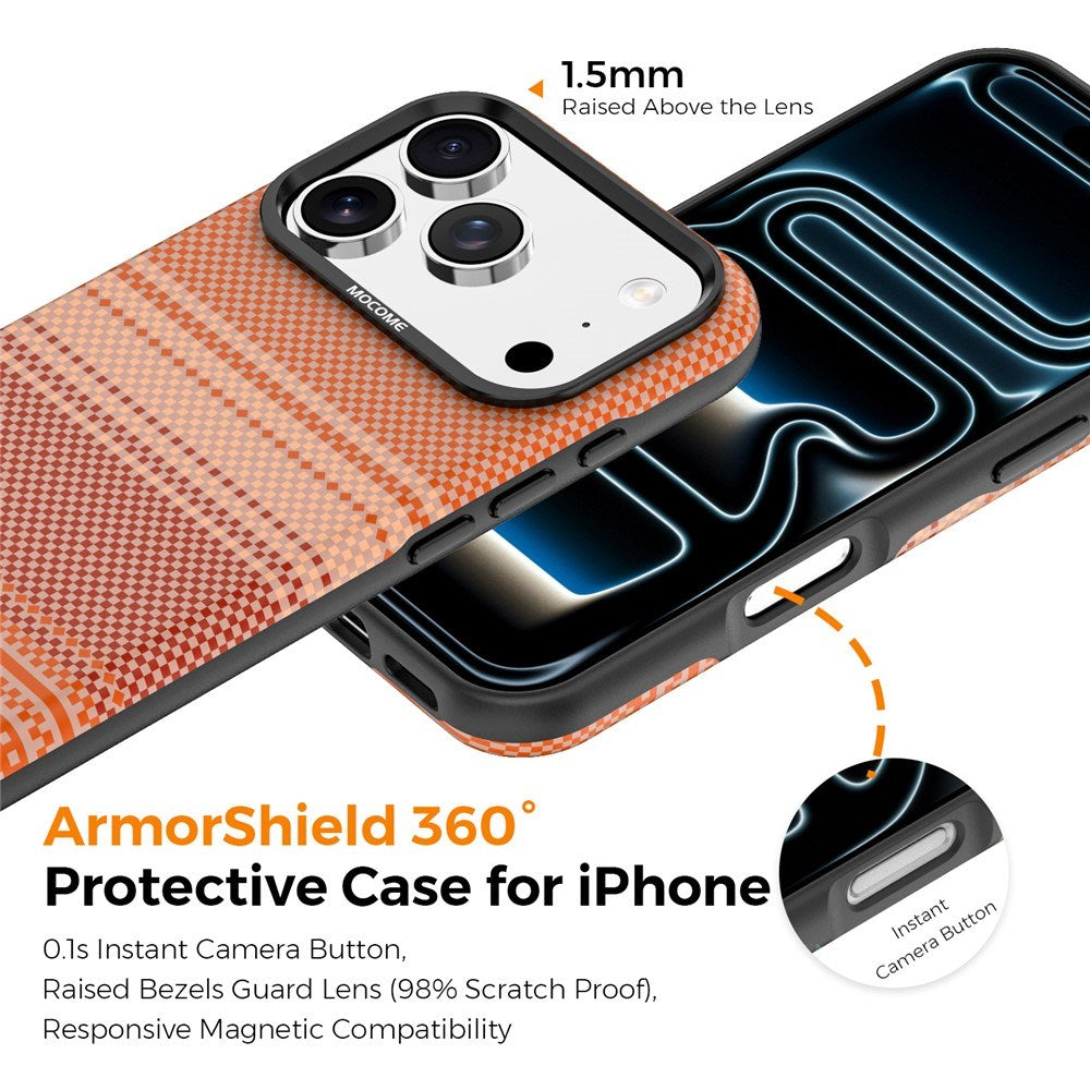 iPhone 18 Pro EIDERWOOD Case with Patterned Faux Leather Back - MagSafe Compatible - Orange