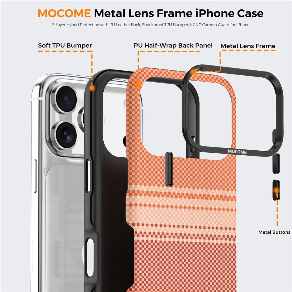 iPhone 18 Pro EIDERWOOD Case with Patterned Faux Leather Back - MagSafe Compatible - Orange