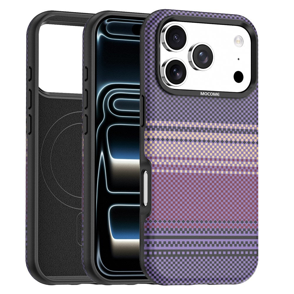 iPhone 18 Pro EIDERWOOD Case with Patterned Faux Leather Back - MagSafe Compatible - Purple