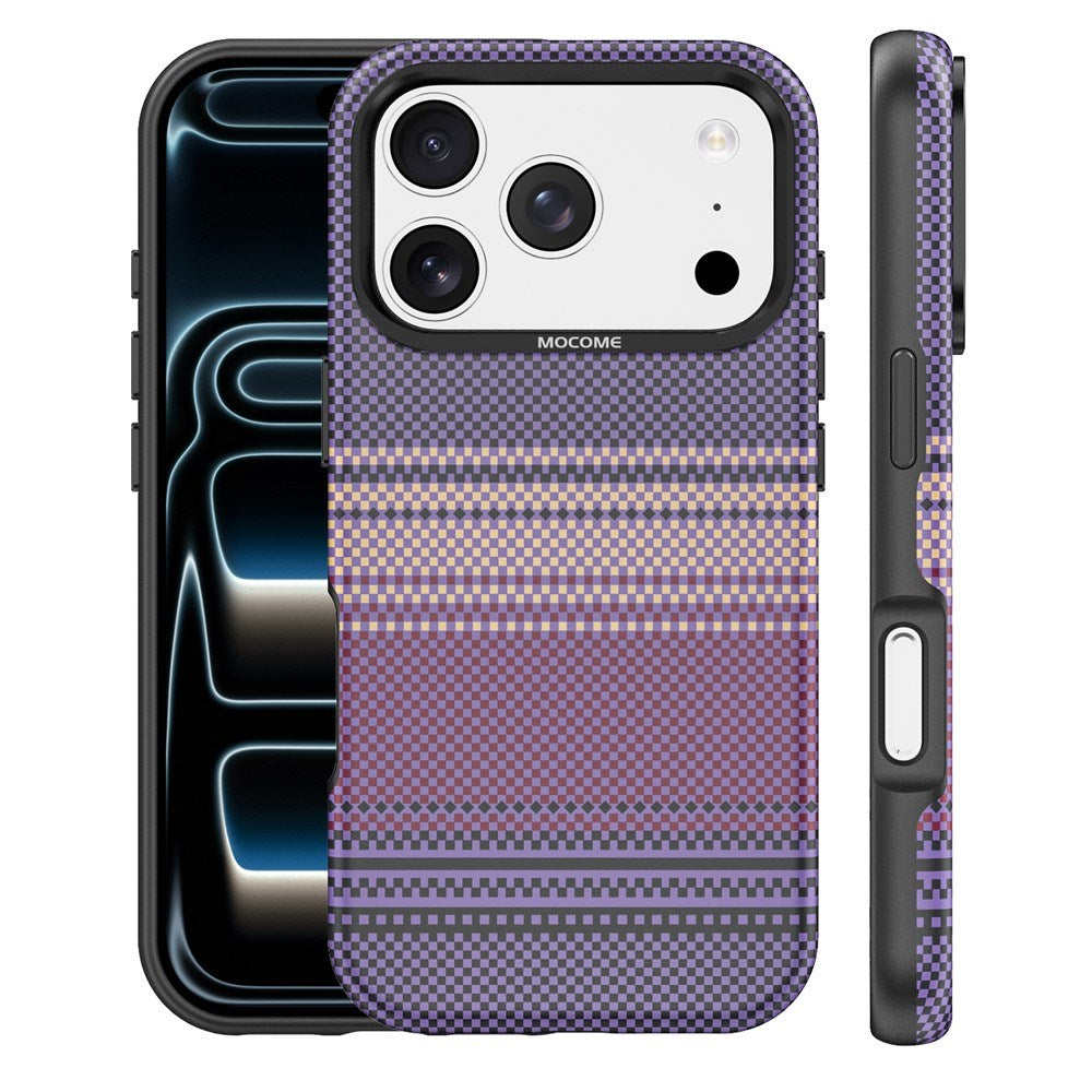 iPhone 18 Pro EIDERWOOD Case with Patterned Faux Leather Back - MagSafe Compatible - Purple