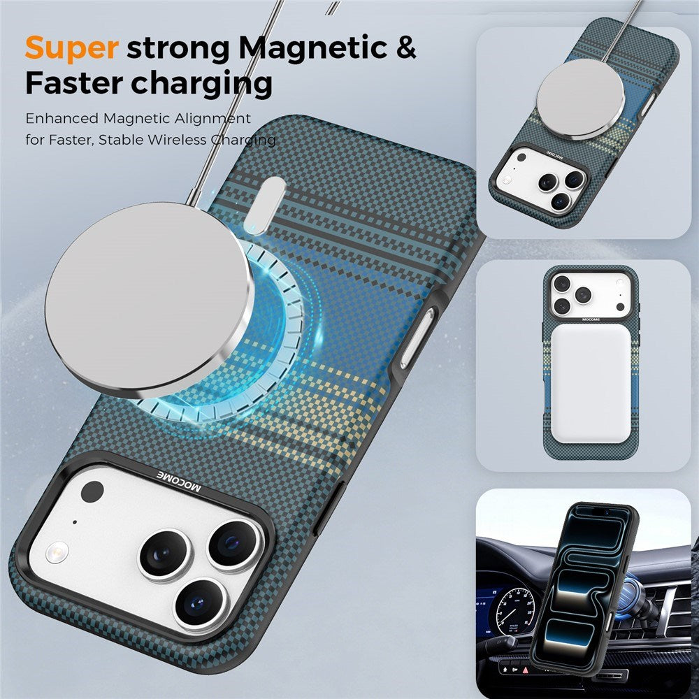 iPhone 18 Pro Max EIDERWOOD Case with Patterned Faux Leather Back - MagSafe Compatible - Blue