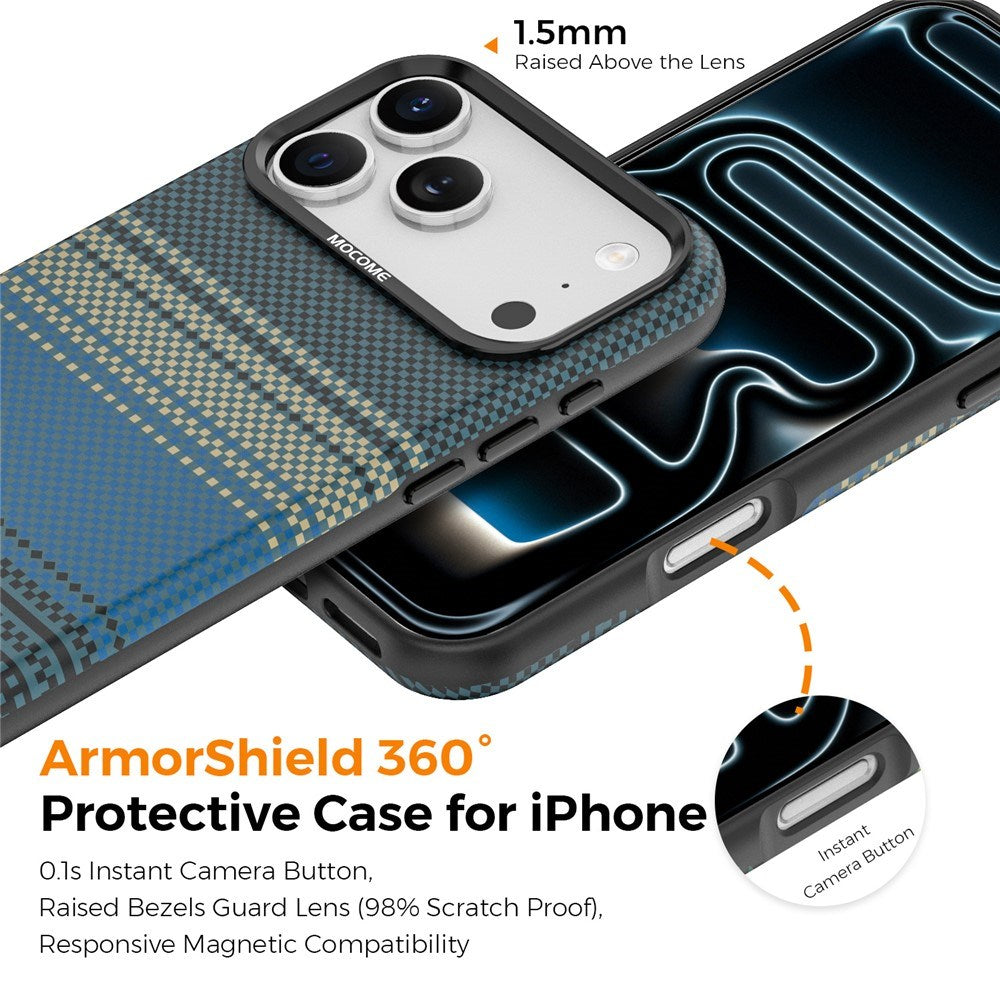 iPhone 18 Pro Max EIDERWOOD Case with Patterned Faux Leather Back - MagSafe Compatible - Blue