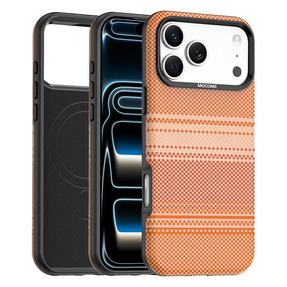 iPhone 18 Pro Max EIDERWOOD Case with Patterned Faux Leather Back - MagSafe Compatible - Orange