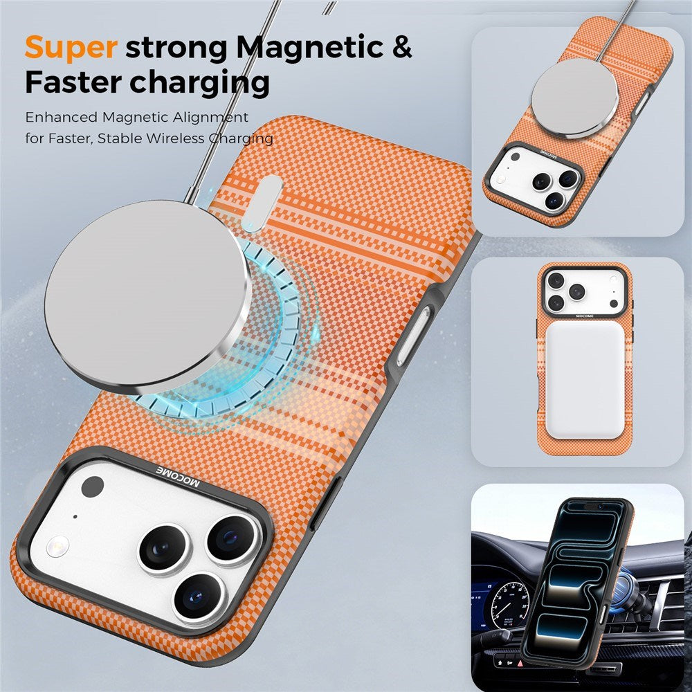 iPhone 18 Pro Max EIDERWOOD Case with Patterned Faux Leather Back - MagSafe Compatible - Orange
