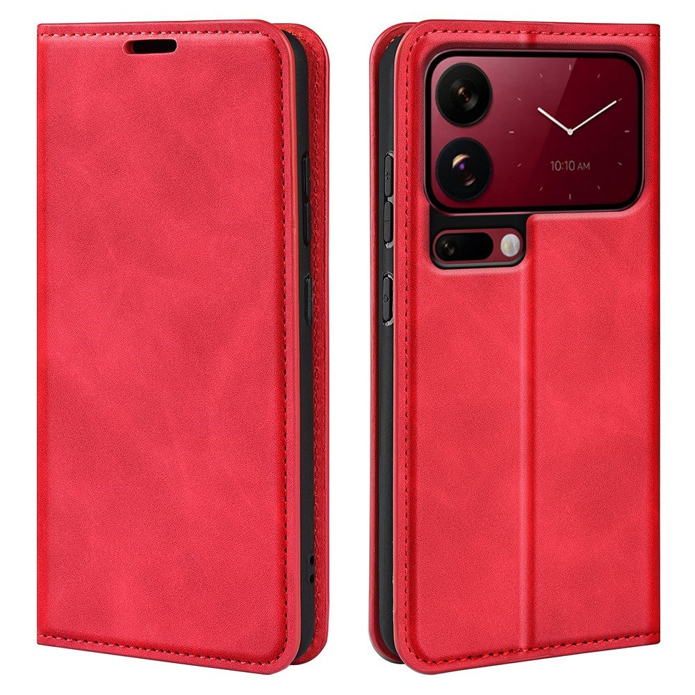 Xiaomi 18 Pro EIDERWOOD Artificial Leather Flip Case with Wallet and Stand Function - Red
