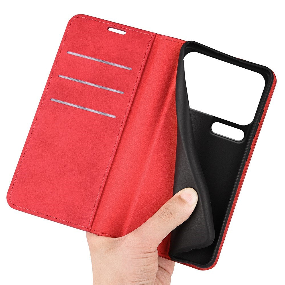 Xiaomi 18 Pro EIDERWOOD Artificial Leather Flip Case with Wallet and Stand Function - Red