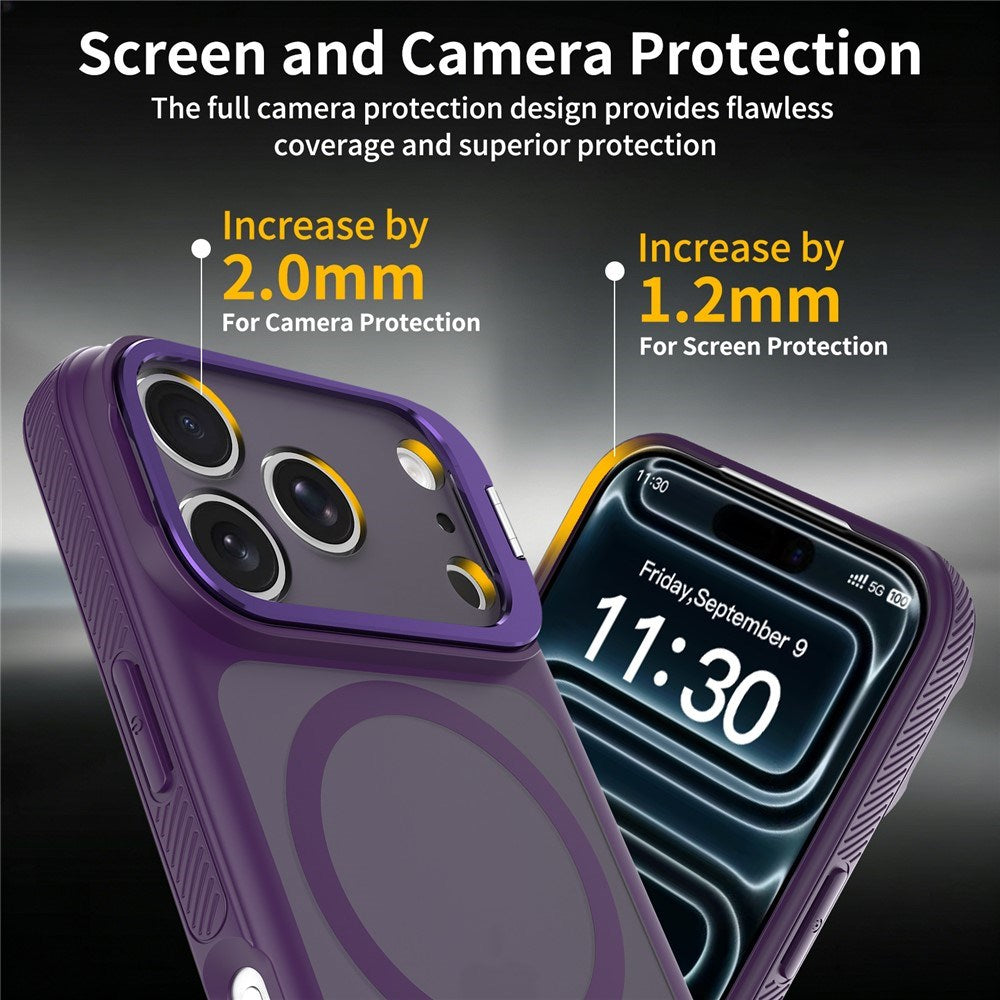 iPhone 18 Pro Max / 17 Pro Max Hybrid Plastic Case w. Shock-Absorbing Edges & Kickstand - MagSafe Compatible - Purple