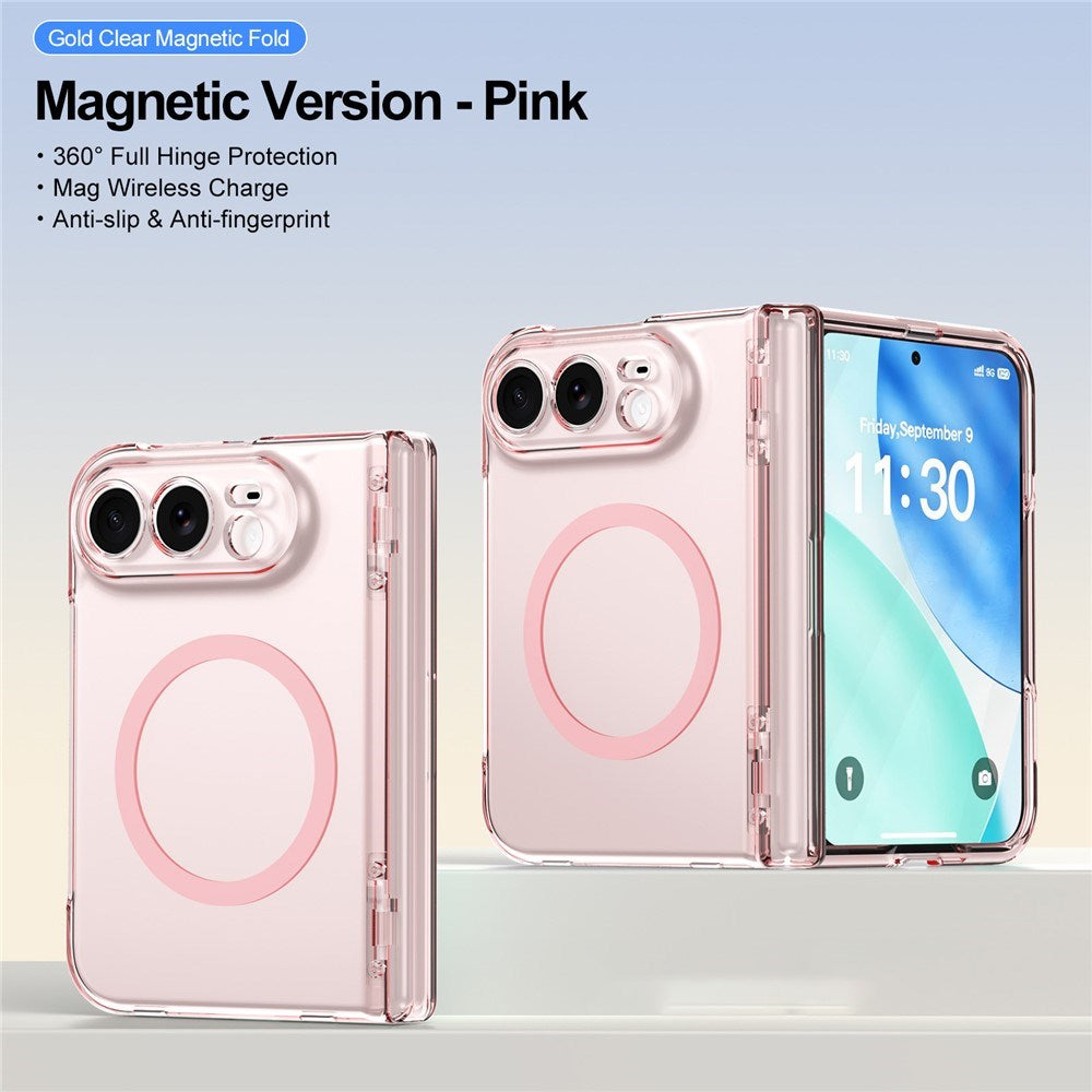 iPhone Fold EIDERWOOD Hybrid Case with Screen Protector - MagSafe Compatible - Transparent / Pink