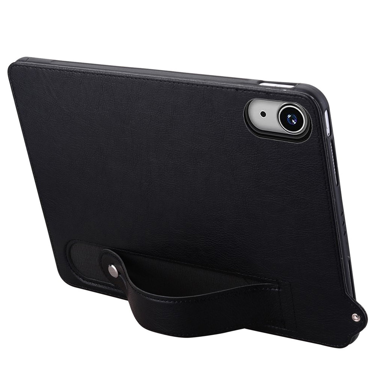 iPad Mini (2026) 8th Gen. EIDERWOOD Faux Leather Back Case with Strap Kickstand - Black