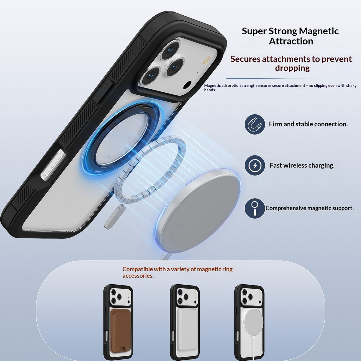 iPhone 18 Pro Max / 17 Pro Max EIDERWOOD Case with Screen Protector and Stand Function - MagSafe Compatible - Black / Transparent