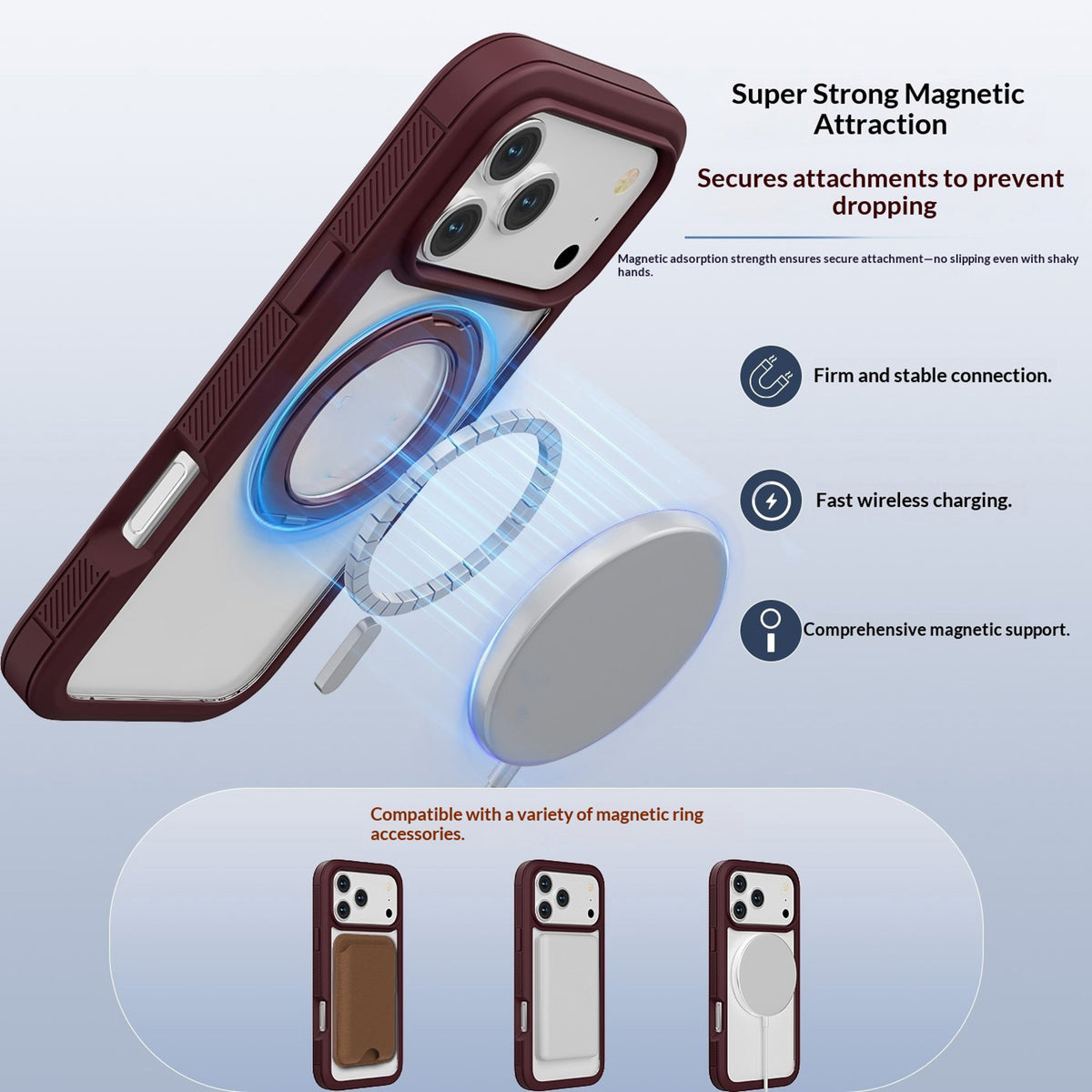 iPhone 18 Pro Max / 17 Pro Max EIDERWOOD Case with Screen Protector and Stand Function - MagSafe Compatible - Red / Transparent