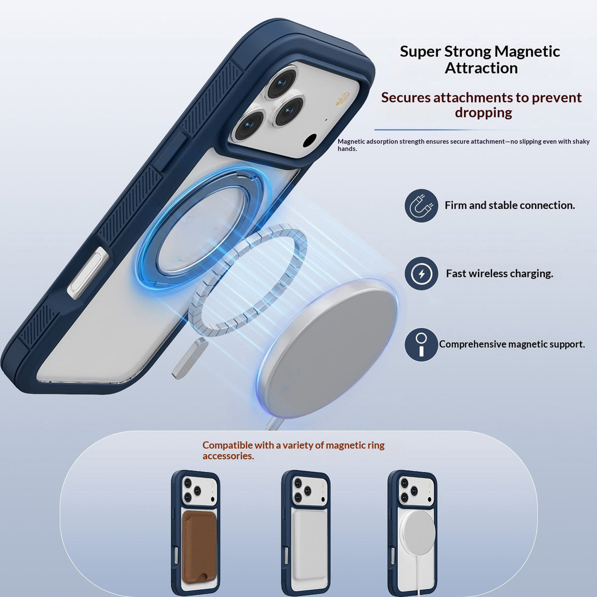 iPhone 18 Pro Max / 17 Pro Max EIDERWOOD Case with Screen Protector and Stand Function - MagSafe Compatible - Blue / Transparent