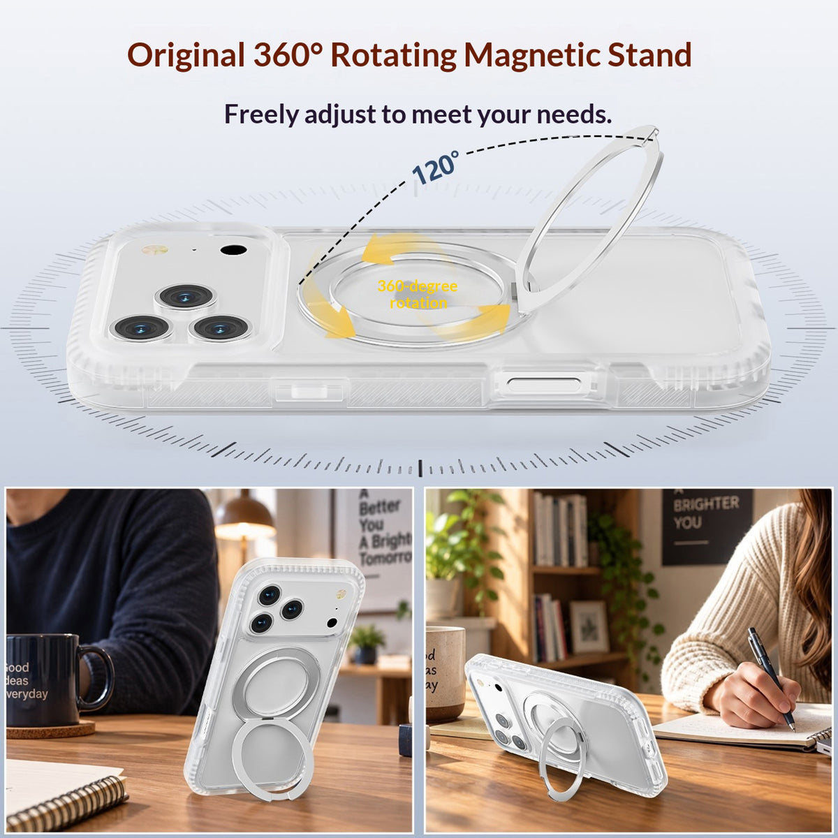 iPhone 18 Pro / 17 Pro EIDERWOOD Case with Screen Protector and Stand Function - MagSafe Compatible - White / Transparent