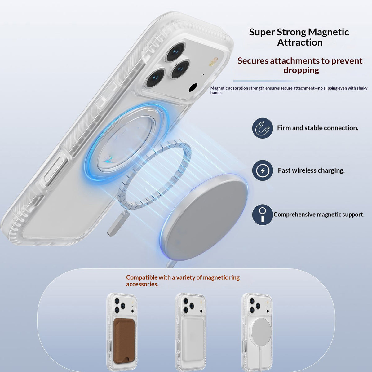 iPhone 18 Pro / 17 Pro EIDERWOOD Case with Screen Protector and Stand Function - MagSafe Compatible - White / Transparent