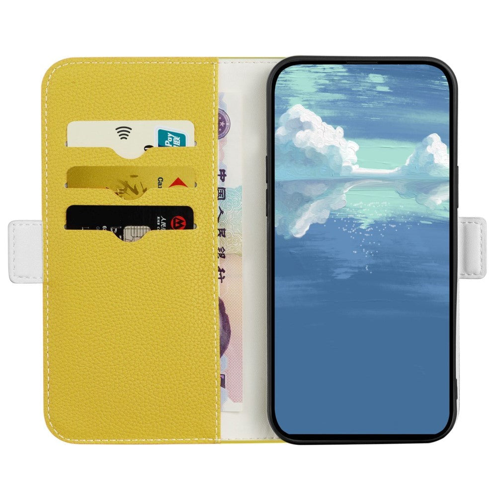 Samsung Galaxy A24 Litchi Leather Wallet Case with Magnetic Closure - Yellow