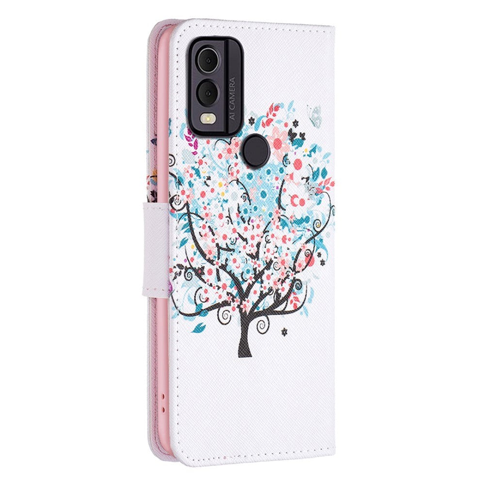 Nokia C22 Leather Wallet Case w. Print - Spring Tree