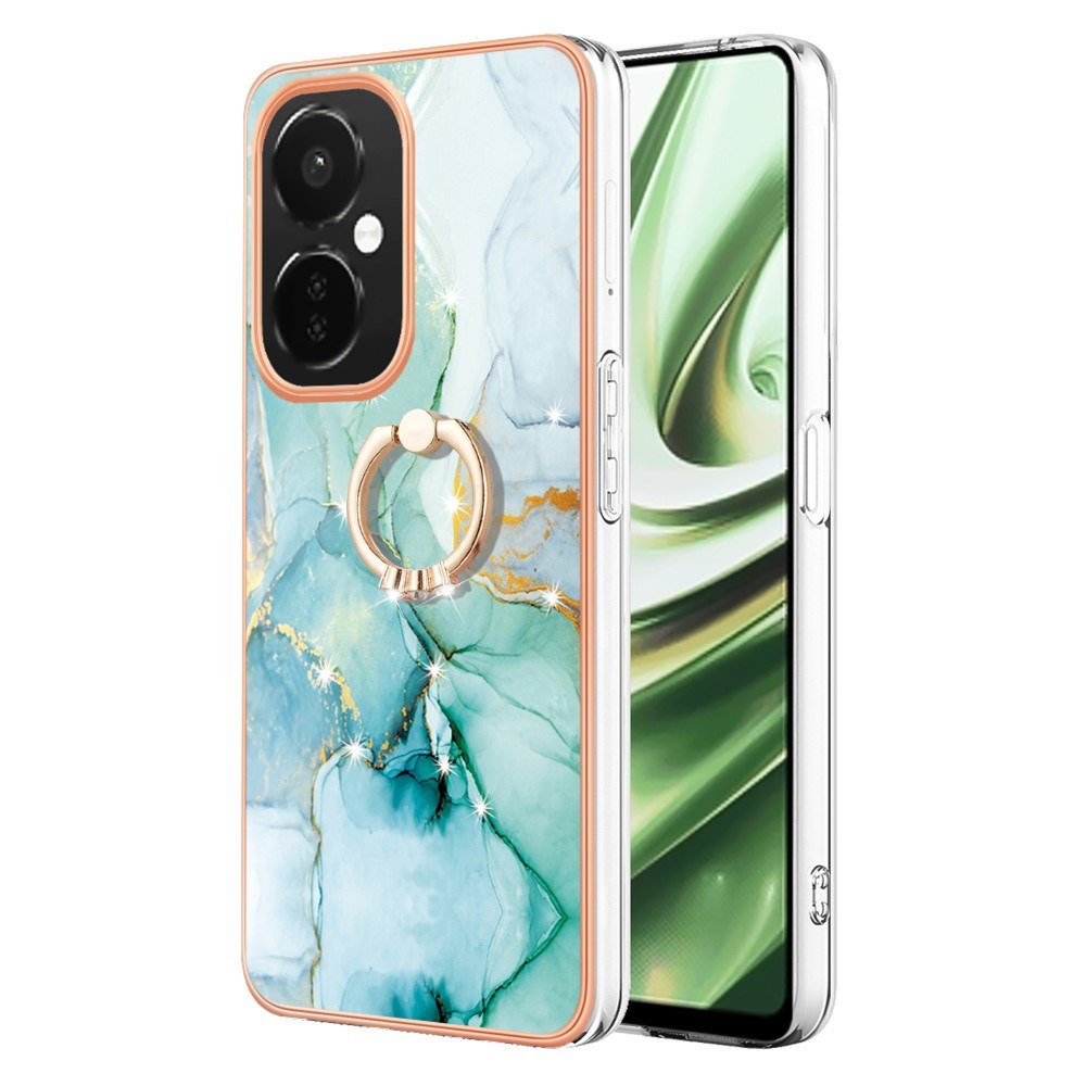 EIDERWOOD OnePlus Nord CE 3 Lite Flexible Plastic Case with Ring Kickstand & Marble Design - Blue / Rose Gold