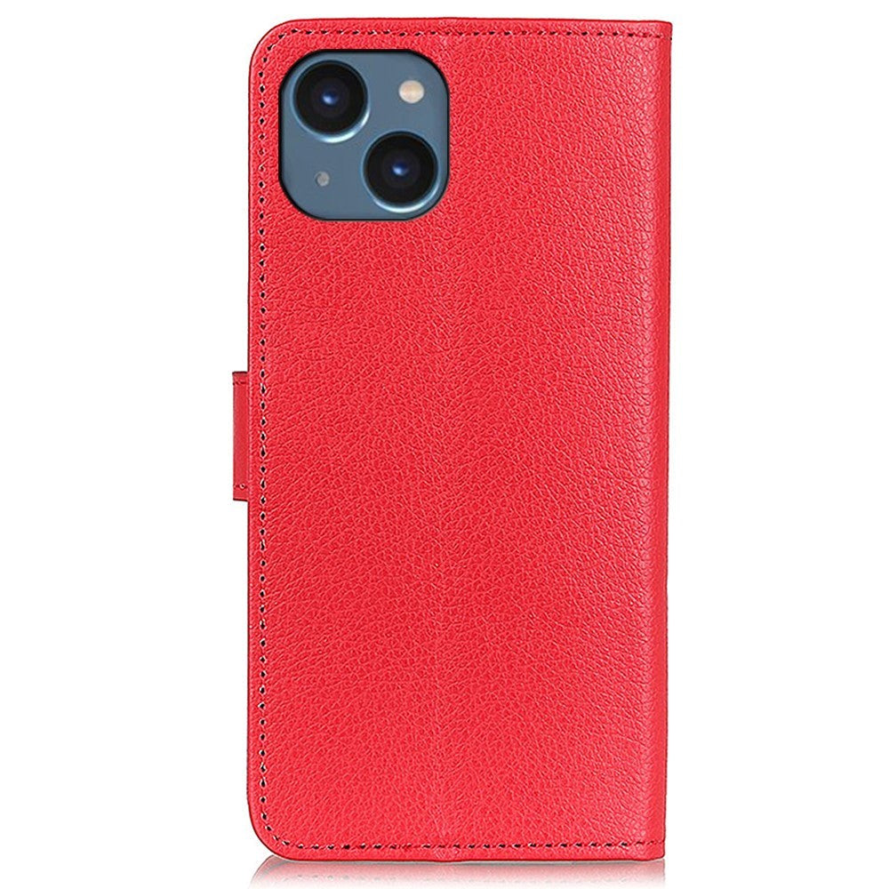 iPhone 15 Litchi Leather Case w. Wallet - Red