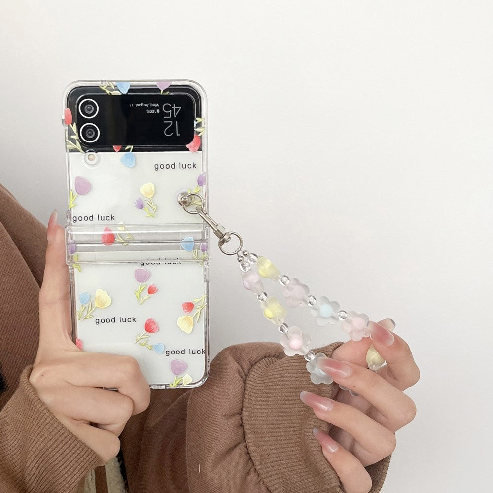 Samsung Galaxy Z Flip3 (5G) Hard Plastic Case w. Pearl Chain - Tulips