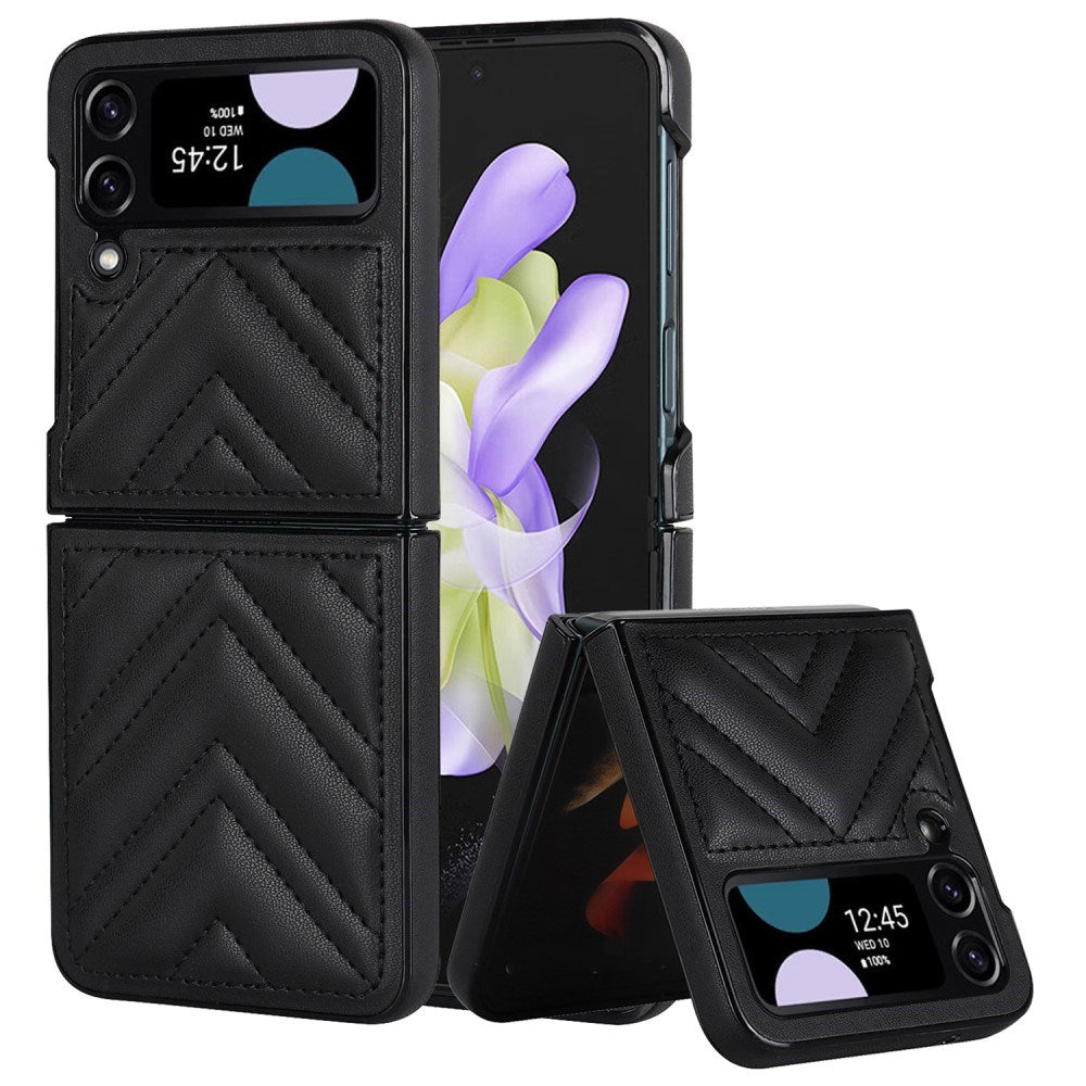EIDERWOOD Samsung Galaxy Z Flip4 (5G) Faux Leather Case with V-Design - Black